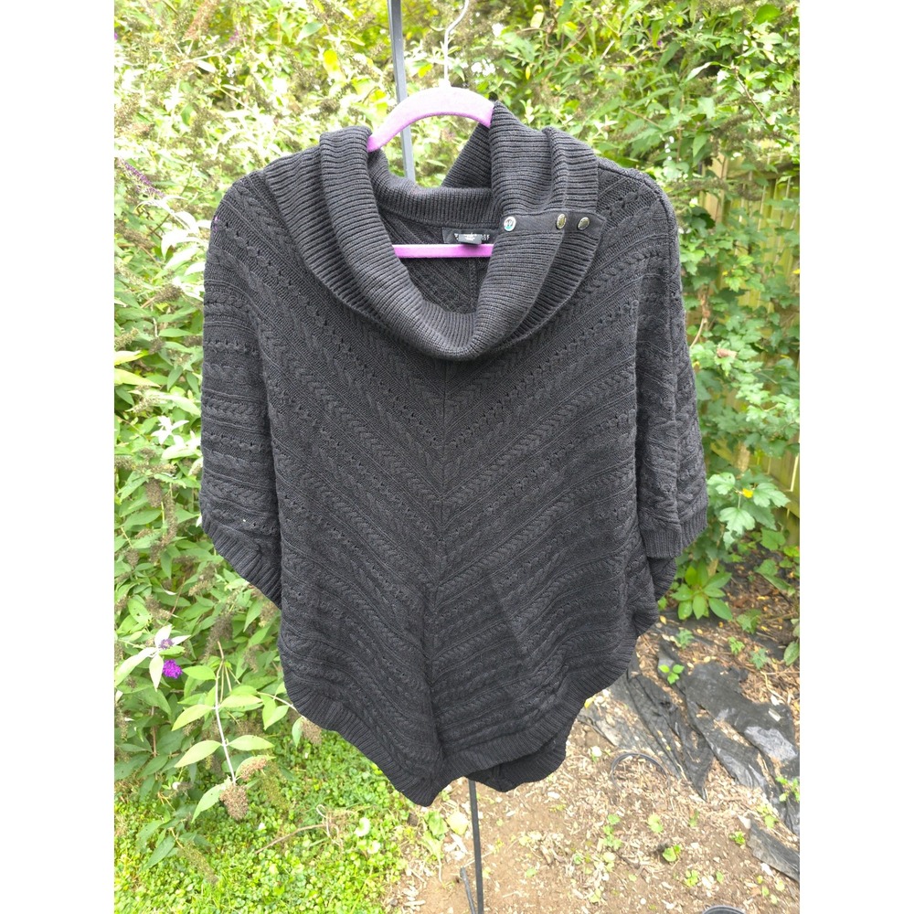 White House Black Market Sweater Poncho Cowl Neck Button Detail‎ Elegant